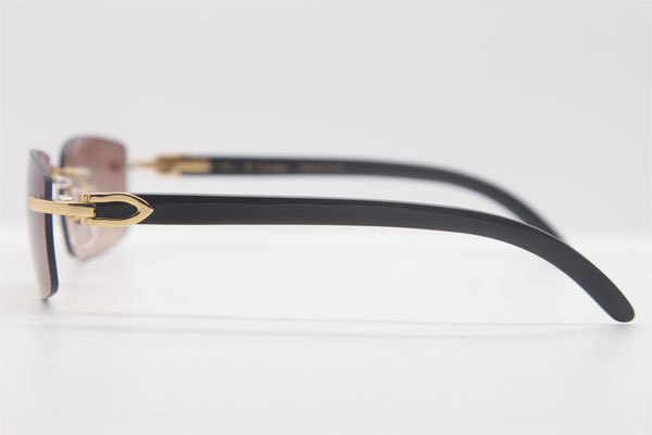 Cartier Rimless Original Black Buffalo Horn 3524012A Sunglasses In Gold Brown Lens Size：56 Hot