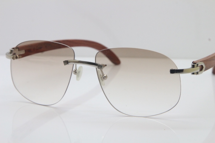 Women Cartier Rimless T8100928 wood Sunglasses luxury brand Glasses designer aviator sun glasses