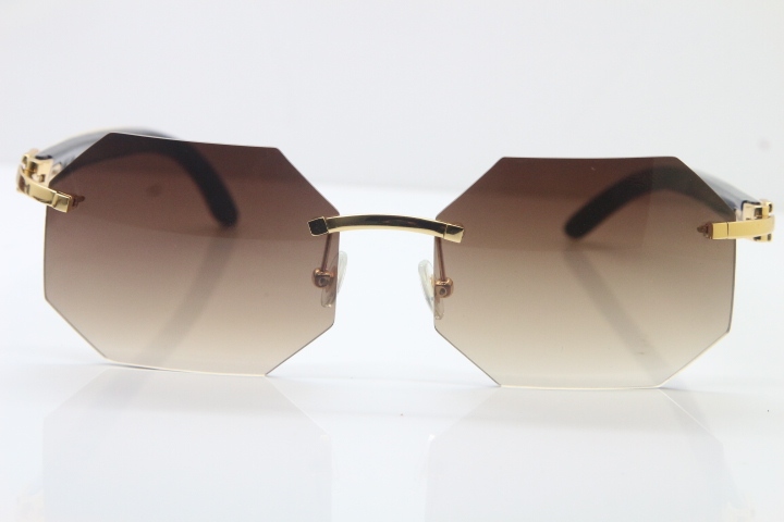 Wholesale High-end brand Carter T8307002 Original Rimless Black White Buffalo Horn Sunglasses in Gold Brown Lens Hot