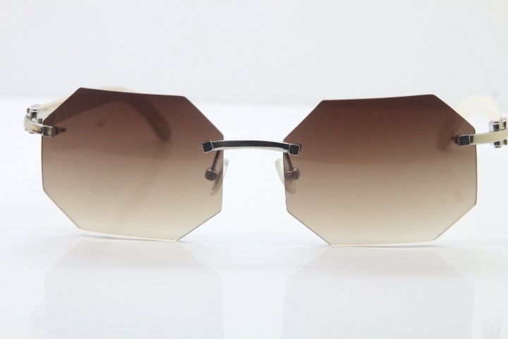 Wholesale High-end brand Carter T8307002 Original Rimless White Genuine Natural Horn Sunglasses in Gold Brown Lens Hot