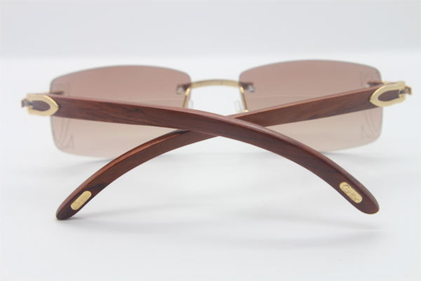 Cartier 3524012A Rimless Carved Wood Trimming Lens Sunglasses in Gold Brown Lens Hot Size：56 Hot