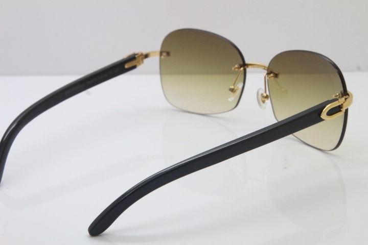 Wholesale High-end brand Carter T8100907 Rimless Original Black Buffalo Horn Sunglasses In Gold Brown Lens