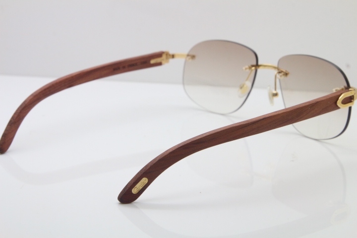 Wholesale High-end brand Cartier T8100928 Original Wood Sunglasses in Gold Brown Lens Hot