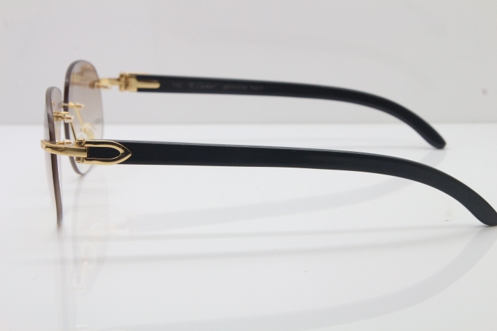 Wholesale High-end brand Cartier T8100928 Rimless Original Black Buffalo Horn Sunglasses in 18K Gold Brown Lens Hot