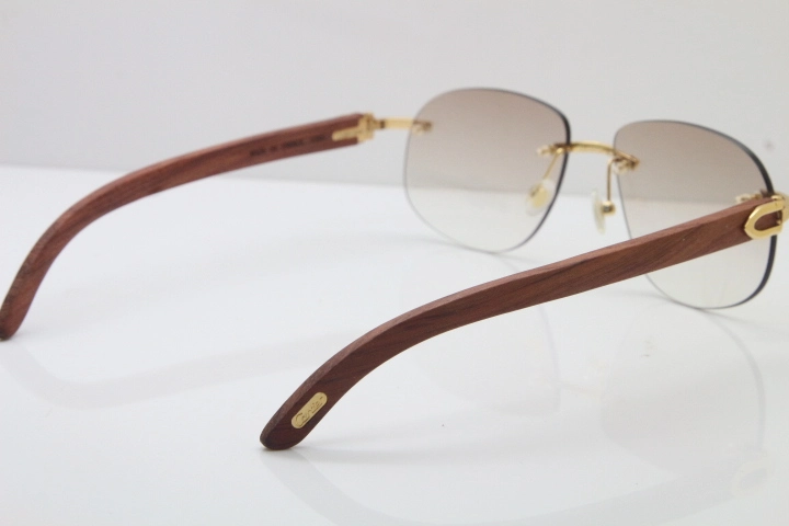 Women Cartier Rimless T8100928 wood Sunglasses luxury brand Glasses designer aviator sun glasses