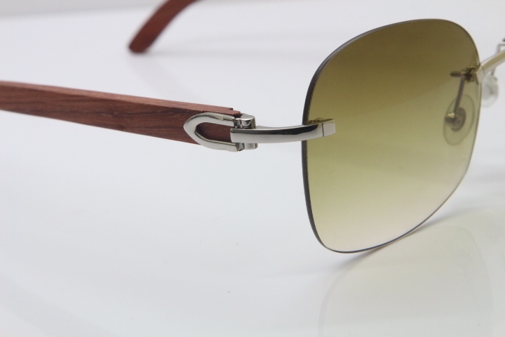 Wholesale High-end brand Carter T8100907 Original Rimless Carved Wood Trimming Lens T8100908 Sunglasses In Gold Brown Lens