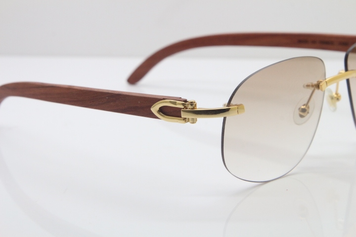 Wholesale High-end brand Cartier T8100928 Original Wood Sunglasses in Gold Brown Lens Hot