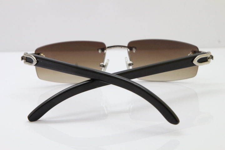 Wholesale High-end brand Carter T8100926 Rimless Black Buffalo Horn Sunglasses in Gold Brown Lens Hot