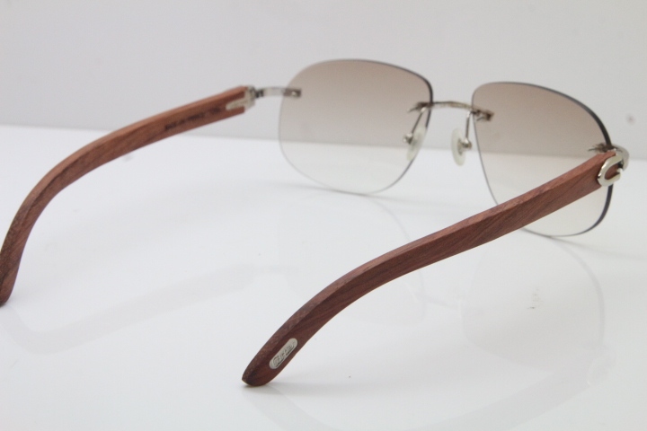 Women Cartier Rimless T8100928 wood Sunglasses luxury brand Glasses designer aviator sun glasses