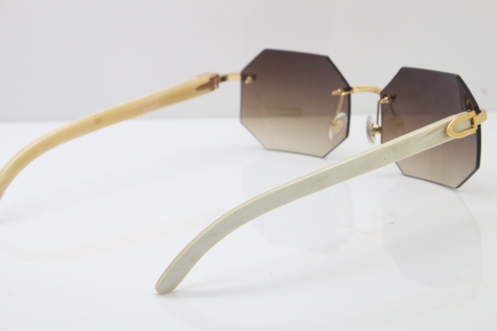 Wholesale High-end brand Carter T8307002 Original Rimless White Genuine Natural Horn Sunglasses in Gold Brown Lens Hot