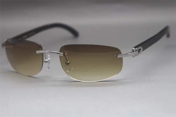 Wholesale High-end brand Cartier Rimless Original Black Buffalo Horn 3524011 Sunglasses In Gold Brown Lens