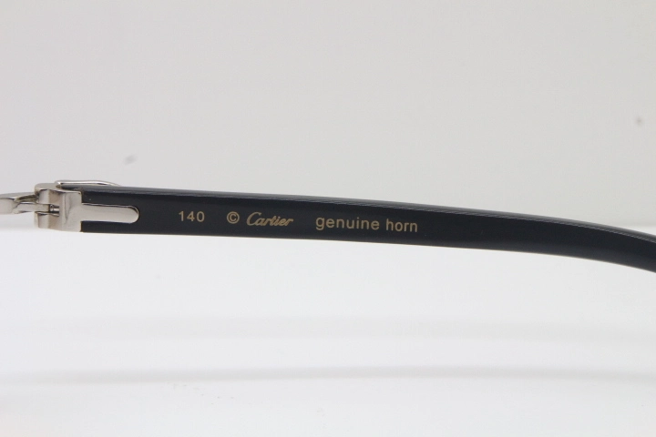 Wholesale High-end brand Cartier T8100928 Rimless Black Mix White Buffalo Horn Sunglasses in Gold Brown Lens Hot