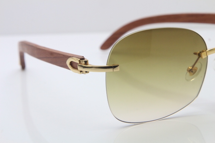 Wholesale High-end brand Carter T8100907 Original Rimless Carved Wood Trimming Lens T8100908 Sunglasses In Gold Brown Lens