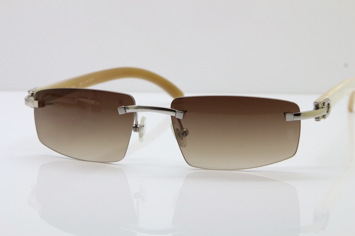 Wholesale High-end brand Carter T8100926 Rimless White Buffalo Horn Sunglasses in Gold Brown Lens Hot