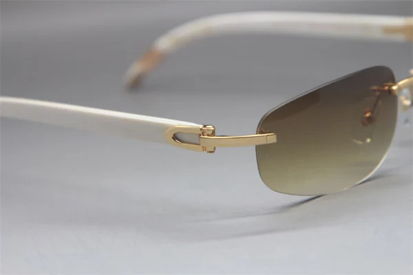 Wholesale High-end brand Cartier Original Rimless White Genuine horn 3524011 Sunglasses In Gold Brown Lens