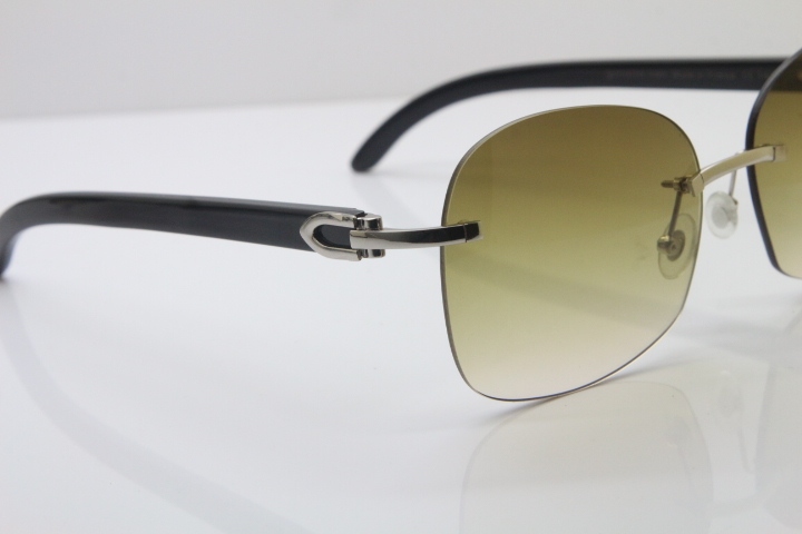 Wholesale High-end brand Carter T8100907 Rimless Original Black Buffalo Horn Sunglasses In Gold Brown Lens