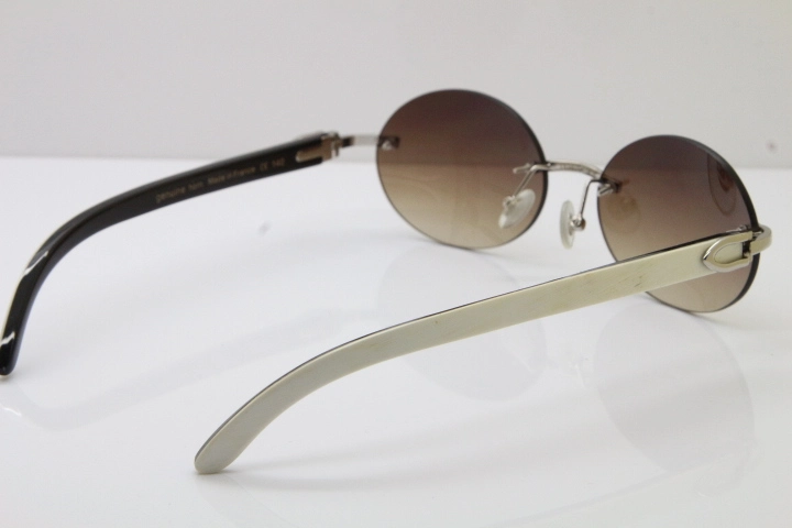 Wholesale High-end brand Carter Original T8307003 Rimless Black Mix White Buffalo Horn luxury brand Sunglasses in Gold Brown Lens