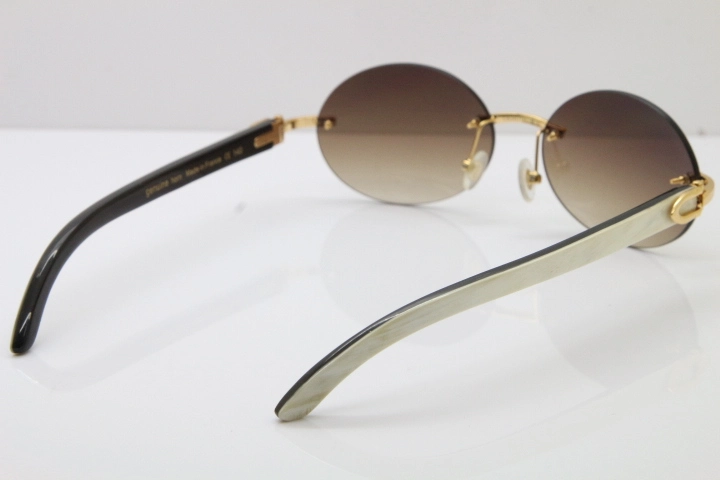 Wholesale High-end brand Carter Original T8307003 Rimless Black Mix White Buffalo Horn luxury brand Sunglasses in Gold Brown Lens