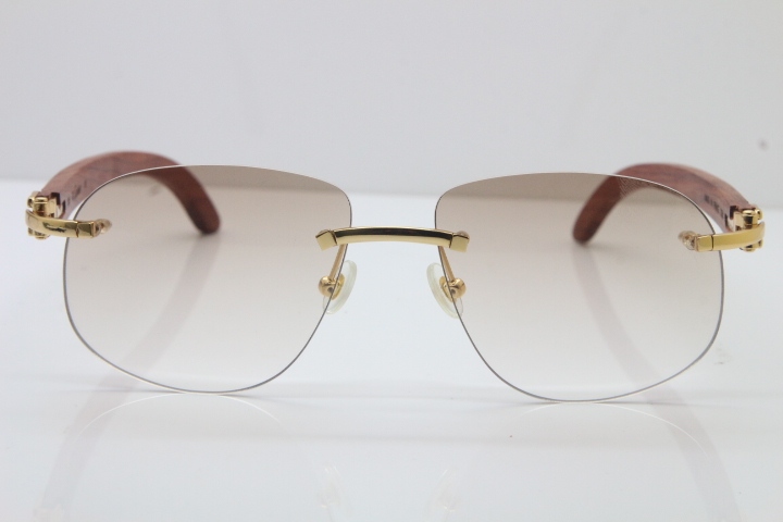 Wholesale High-end brand Cartier T8100928 Original Wood Sunglasses in Gold Brown Lens Hot