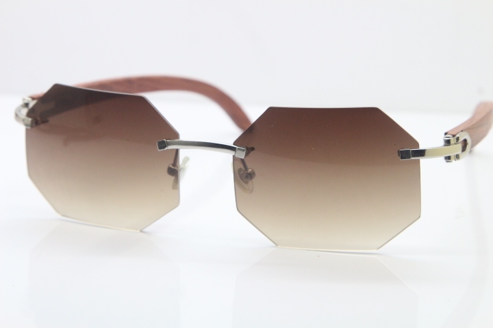 Rimless Hardware Wholesale High-end brand Carter T8307002 Original Rimless Wood Sunglasses in Gold Brown Lens Hot