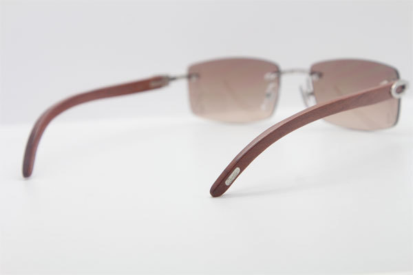 Cartier 3524012A Rimless Carved Wood Trimming Lens Sunglasses in Gold Brown Lens Hot Size：56 Hot