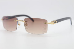 Cartier Rimless Original Black Buffalo Horn 3524012A Sunglasses In Gold Brown Lens Size：56 Hot