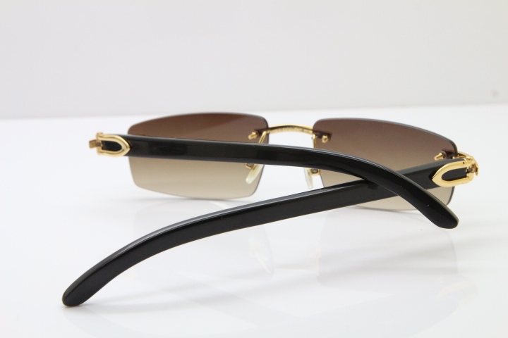 Wholesale High-end brand Carter T8100926 Rimless Black Buffalo Horn Sunglasses in Gold Brown Lens Hot