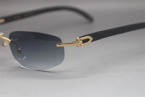 Wholesale High-end brand Cartier Rimless Original Black Buffalo Horn 3524011 Sunglasses In Gold Brown Lens