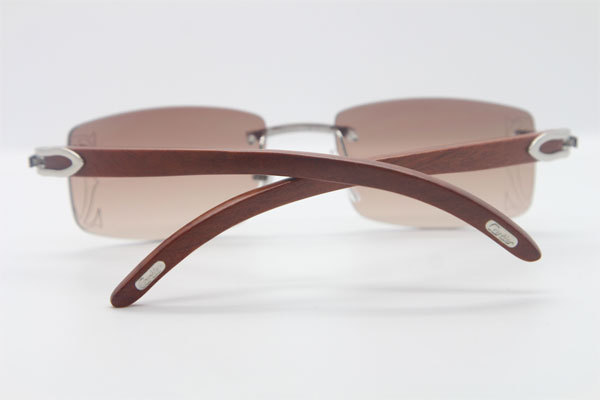 Cartier 3524012A Rimless Carved Wood Trimming Lens Sunglasses in Gold Brown Lens Hot Size：56 Hot