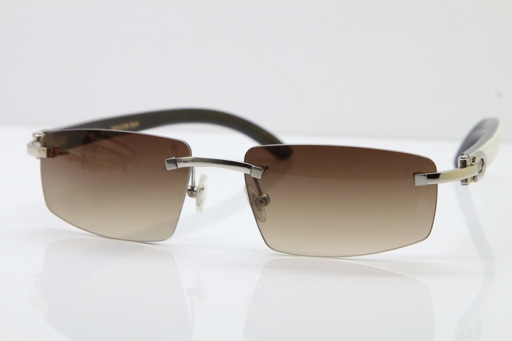 Wholesale High-end brand Carter T8100926 Rimless Black Mix White Buffalo Horn Sunglasses in Gold Brown Lens Hot