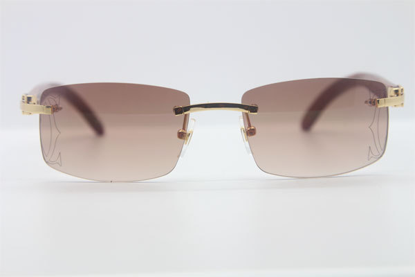 Cartier 3524012A Rimless Carved Wood Trimming Lens Sunglasses in Gold Brown Lens Hot Size：56 Hot
