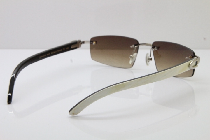 Wholesale High-end brand Carter T8100926 Rimless Black Mix White Buffalo Horn Sunglasses in Gold Brown Lens Hot