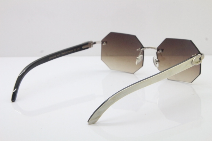 Wholesale High-end brand Carter T8307002 Original Rimless Black White Buffalo Horn Sunglasses in Gold Brown Lens Hot