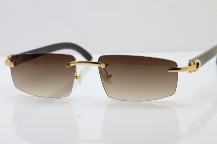 Wholesale High-end brand Carter T8100926 Rimless Black Buffalo Horn Sunglasses in Gold Brown Lens Hot