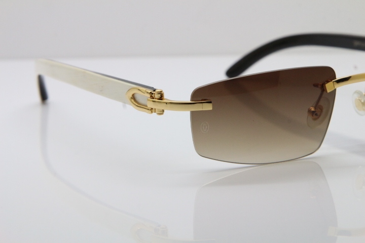 Wholesale High-end brand Carter T8100926 Rimless Black Mix White Buffalo Horn Sunglasses in Gold Brown Lens Hot