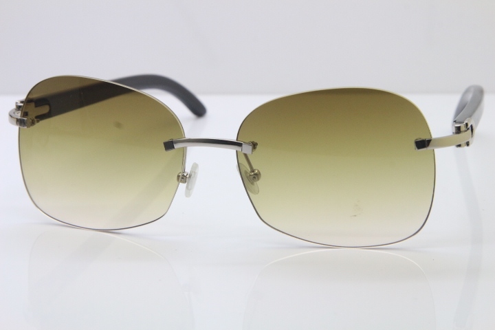 Wholesale High-end brand Carter T8100907 Rimless Original Black Buffalo Horn Sunglasses In Gold Brown Lens