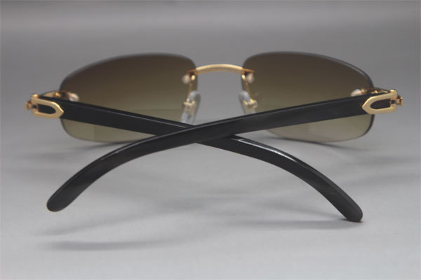 Wholesale High-end brand Cartier Rimless Original Black Buffalo Horn 3524011 Sunglasses In Gold Brown Lens