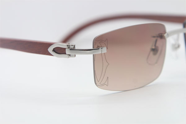 Cartier 3524012A Rimless Carved Wood Trimming Lens Sunglasses in Gold Brown Lens Hot Size：56 Hot