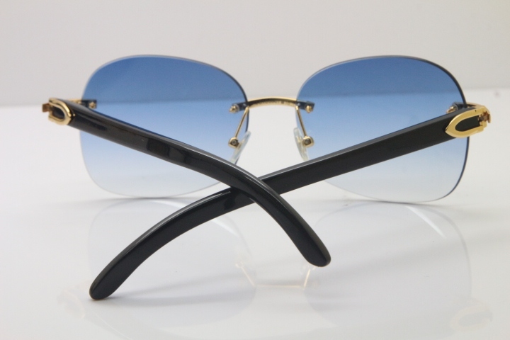 Wholesale High-end brand Carter T8100907 Rimless Original Black Buffalo Horn Sunglasses In Gold Brown Lens