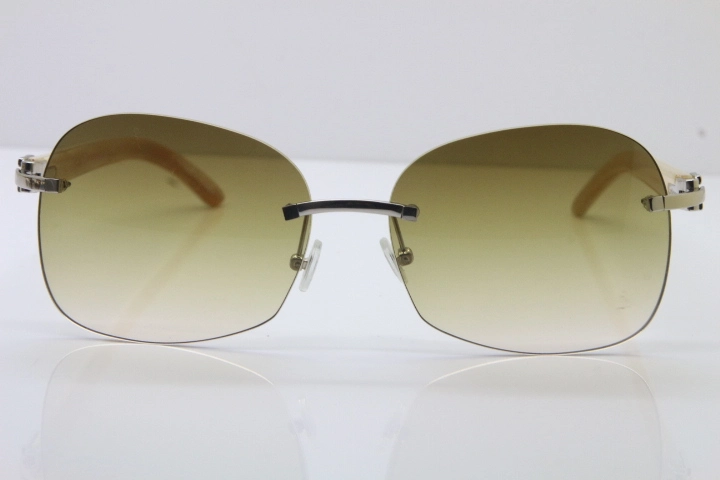 Wholesale High-end brand Carter T8100908 Original Rimless White Genuine Natural Horn T8100907 Sunglasses In Silver Brown Lens