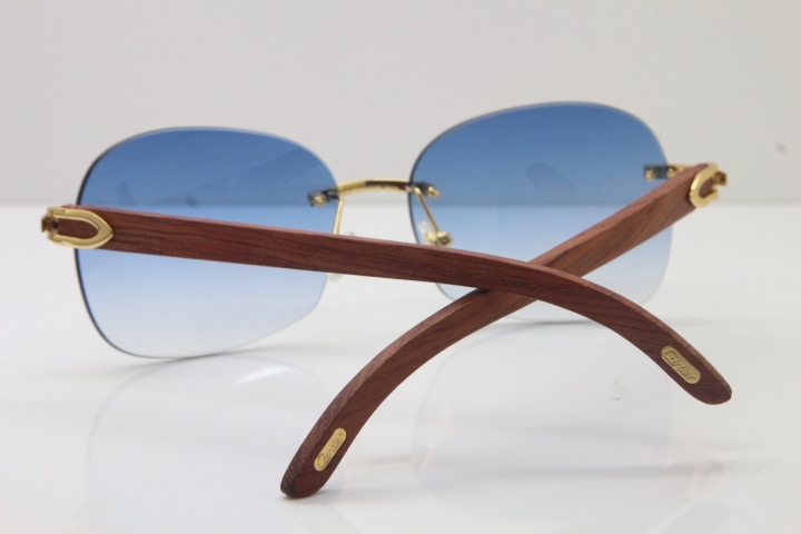 Wholesale High-end brand Carter T8100907 Original Rimless Carved Wood Trimming Lens T8100908 Sunglasses In Gold Brown Lens