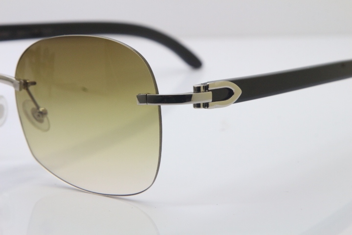 Wholesale High-end brand Carter T8100907 Rimless Original Black Buffalo Horn Sunglasses In Gold Brown Lens