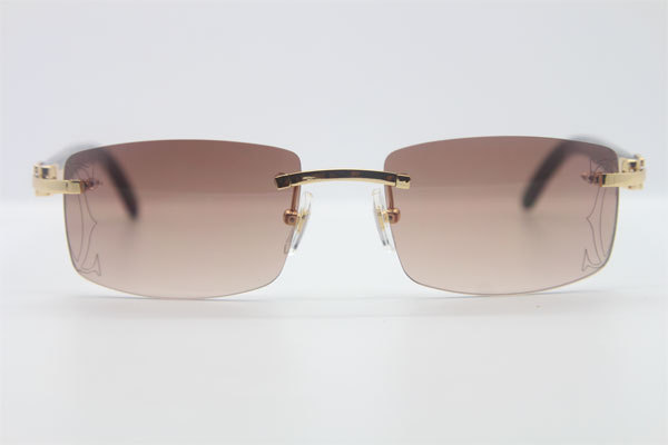 Cartier Rimless Original Black Buffalo Horn 3524012A Sunglasses In Gold Brown Lens Size：56 Hot