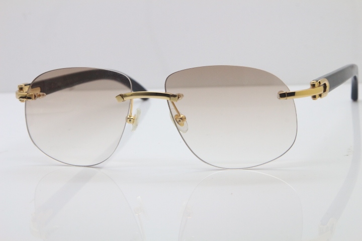 Wholesale High-end brand Cartier T8100928 Rimless Original Black Buffalo Horn Sunglasses in 18K Gold Brown Lens Hot