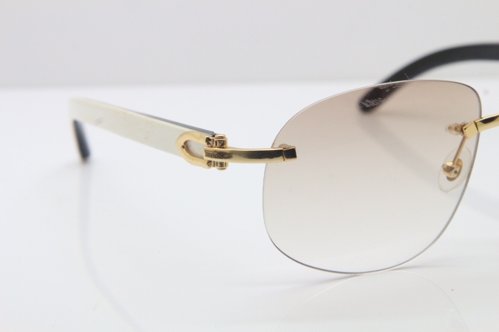 Wholesale High-end brand Cartier T8100928 Rimless Black Mix White Buffalo Horn Sunglasses in Gold Brown Lens Hot