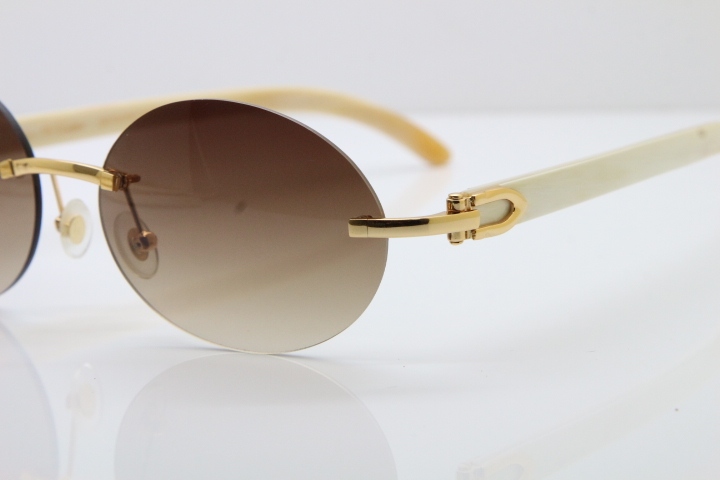 Wholesale High-end brand Carter T8307003 Rimless Original White Buffalo Horn luxury brand Sunglasses in Gold Brown Lens