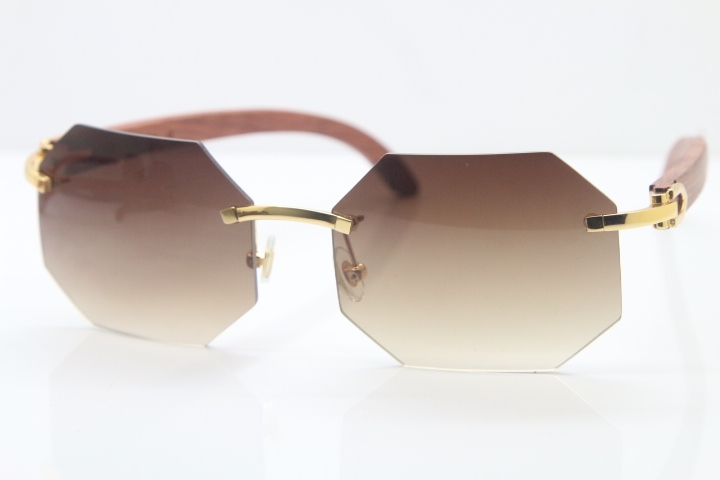 Rimless Hardware Wholesale High-end brand Carter T8307002 Original Rimless Wood Sunglasses in Gold Brown Lens Hot