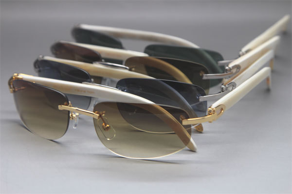 Wholesale High-end brand Cartier Original Rimless White Genuine horn 3524011 Sunglasses In Gold Brown Lens