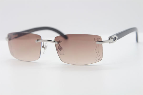 Cartier Rimless Original Black Buffalo Horn 3524012A Sunglasses In Gold Brown Lens Size：56 Hot