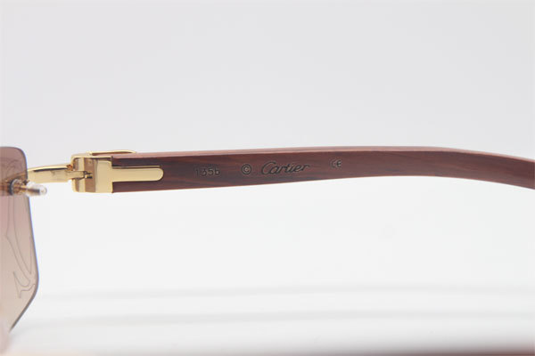 Cartier 3524012A Rimless Carved Wood Trimming Lens Sunglasses in Gold Brown Lens Hot Size：56 Hot